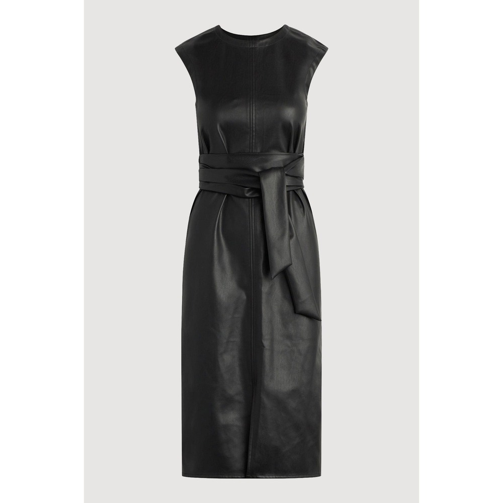 Modern Citizen Pilar Tie-Front Dress Women L Black Vegan Leather Midi MC20D94 - Picture 2 of 16
